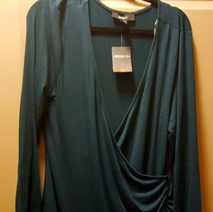 Plus size green wrap dress